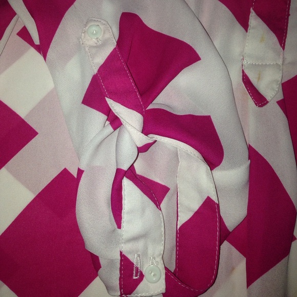 Pink and White button Down Blouse - Picture 2 of 3