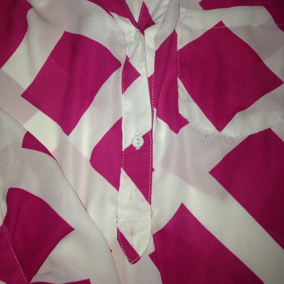 Pink and White button Down Blouse - Picture 3 of 3
