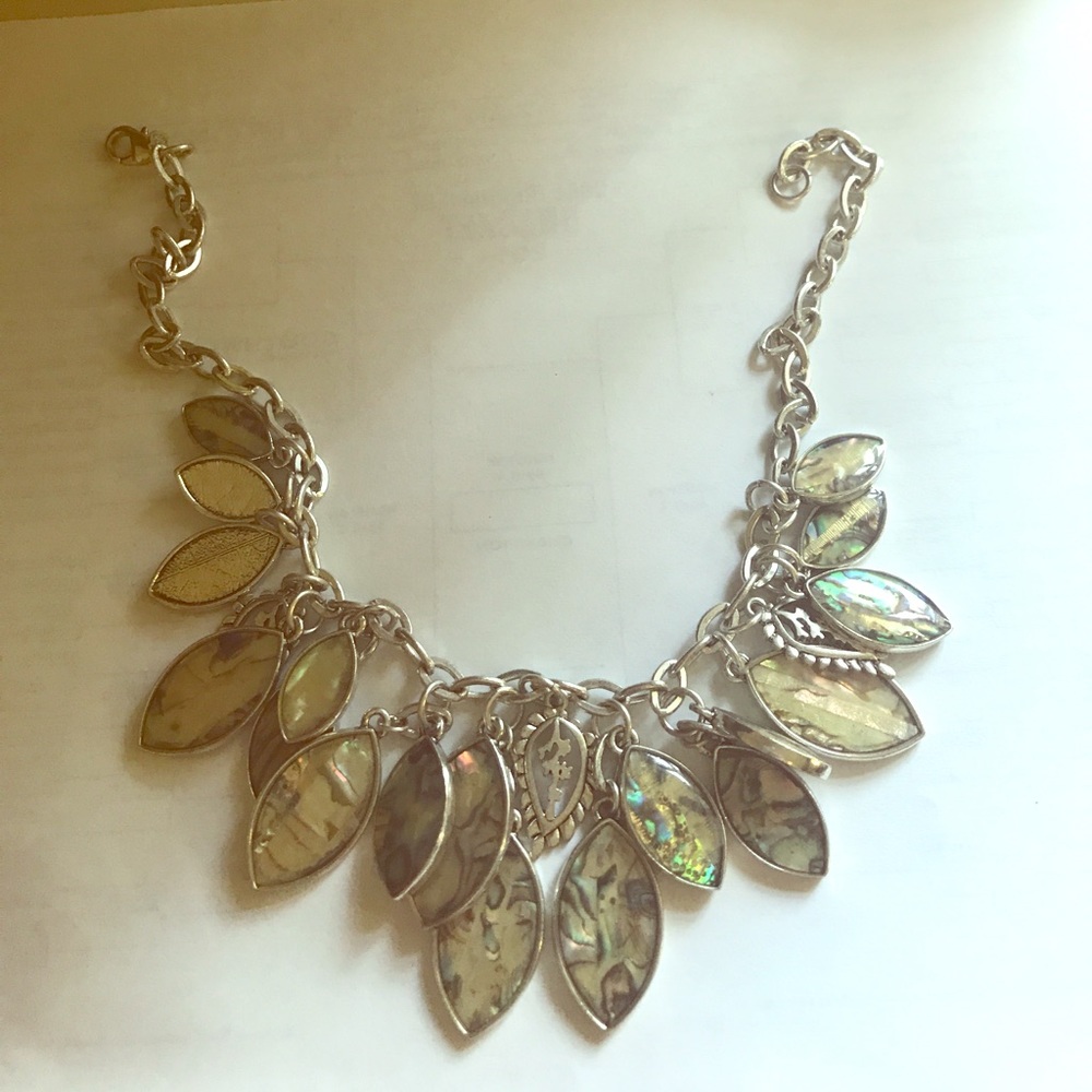 Opal statement leaf necklace