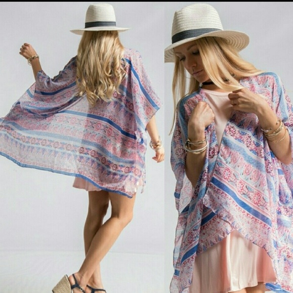 Blush color flower print kimono top under 25 - Picture 3 of 3