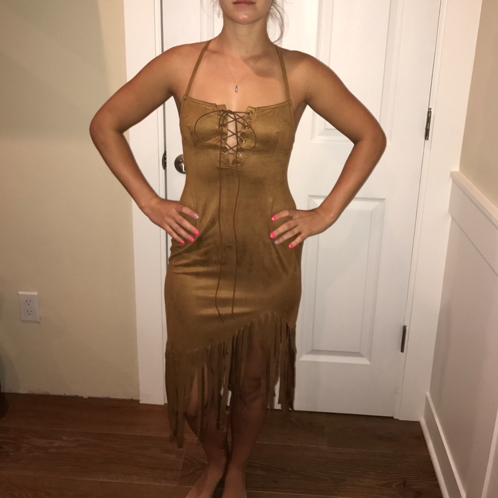 NWT LF Suede Lace Up Fringe Dress