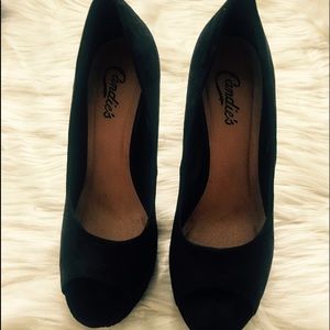Size 9 candies open toed suede heels