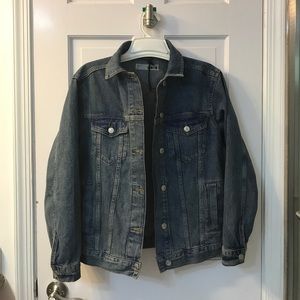 oversized, distressed moto denim jacket