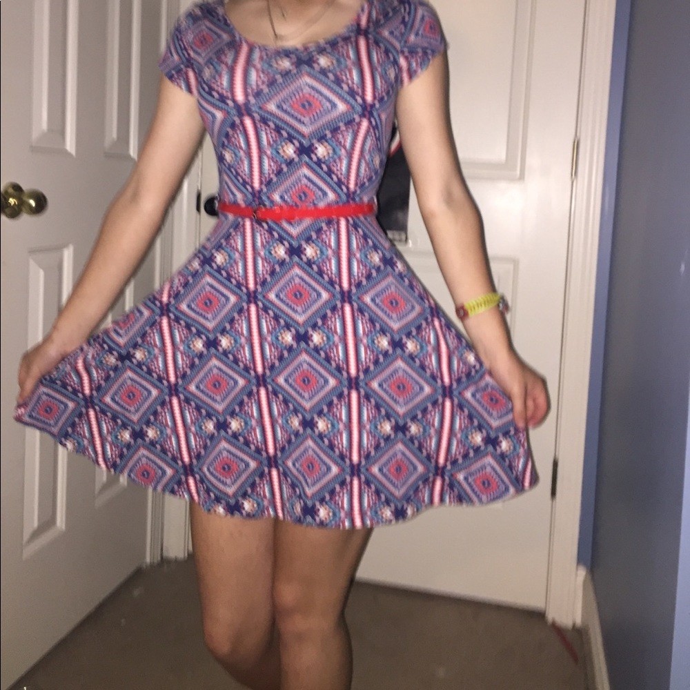 a mini red blue and white dress