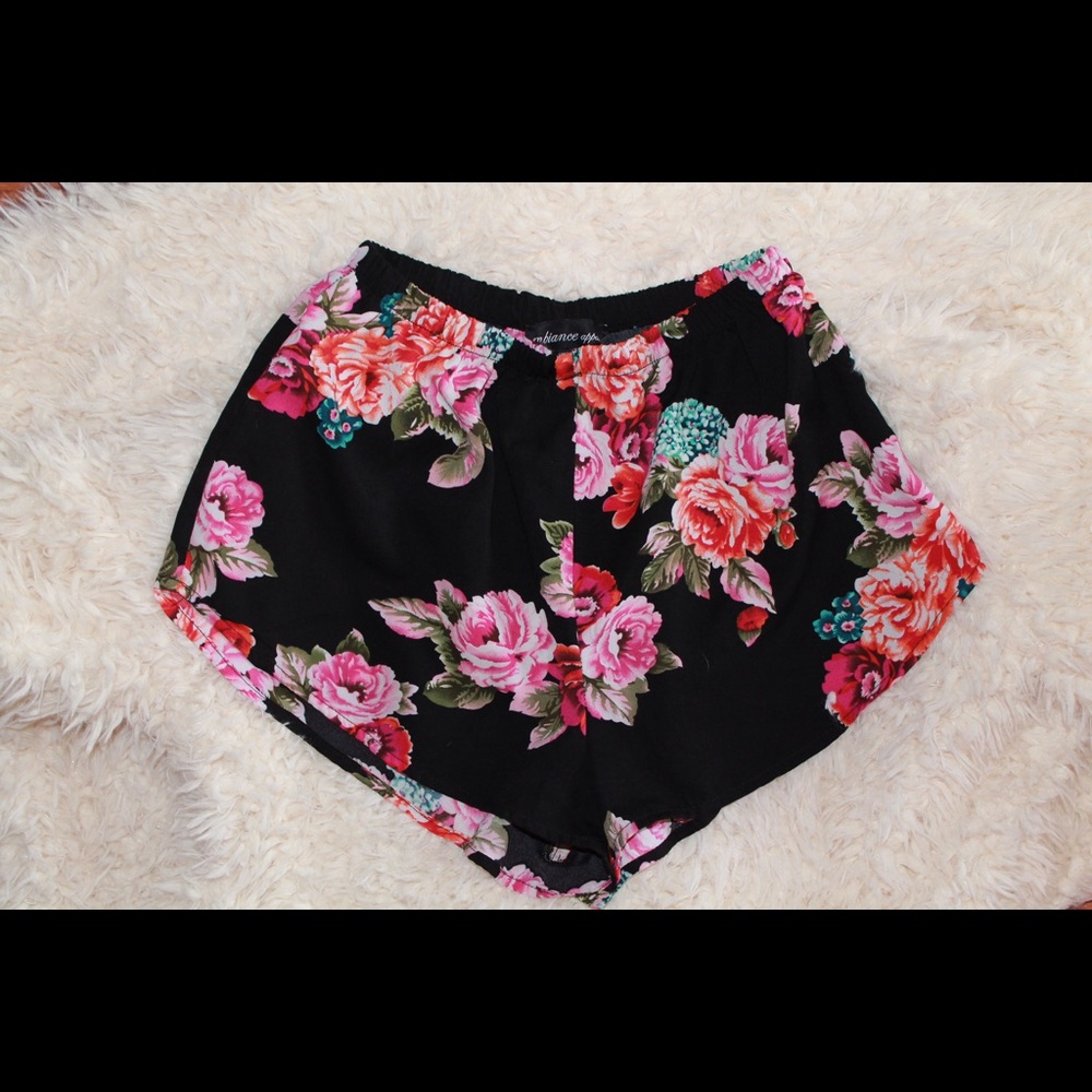 Black Floral Shorts
