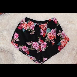 Black Floral Shorts