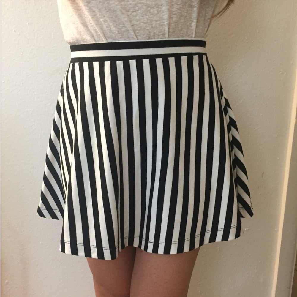 Black and White Striped Skater Skirt