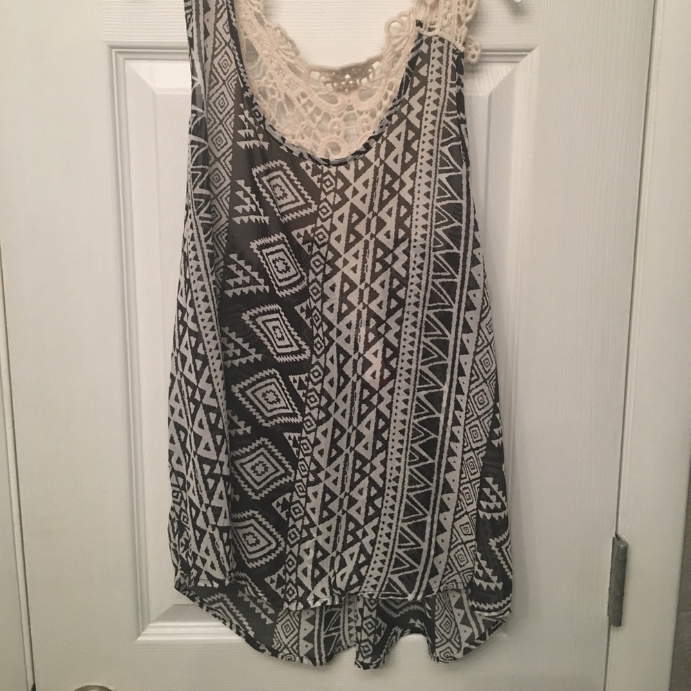 Black, White and Tan LACE Back Tank size M