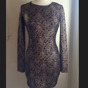 Gold shimmer damask print bodycon dress