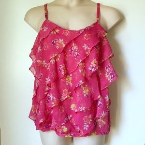 Torrid Semi Sheer Pink Floral Flutter Tank