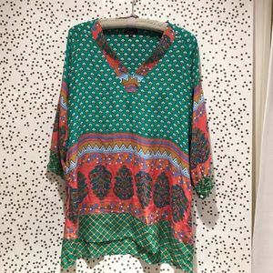 Green multi color tunic