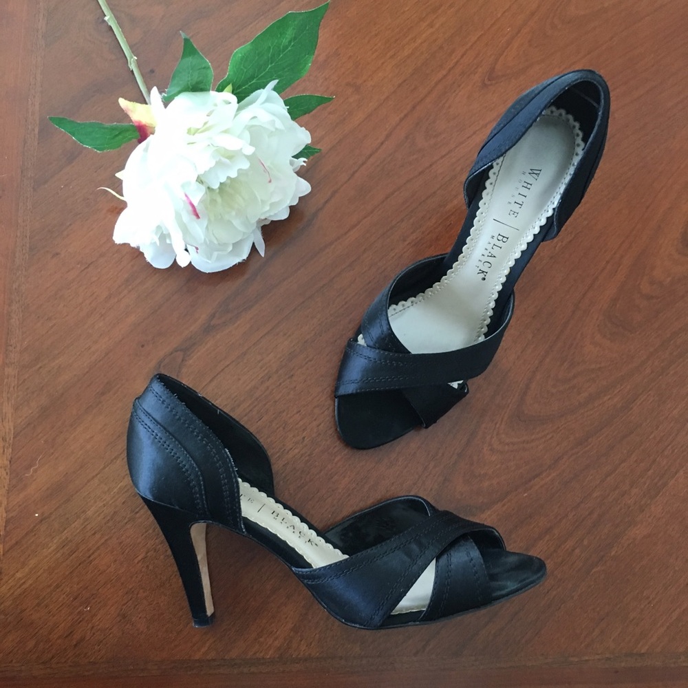 WHBM black satin heels size 7.5
