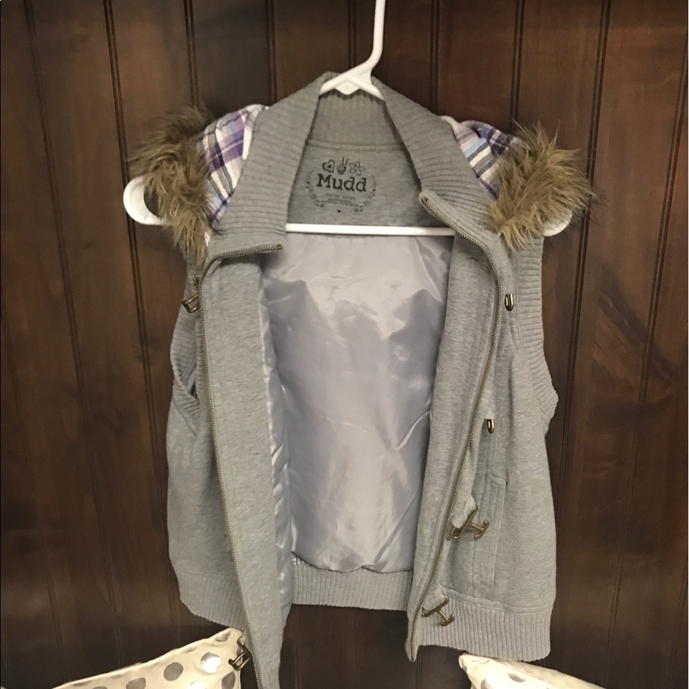 Grey fur hood vest