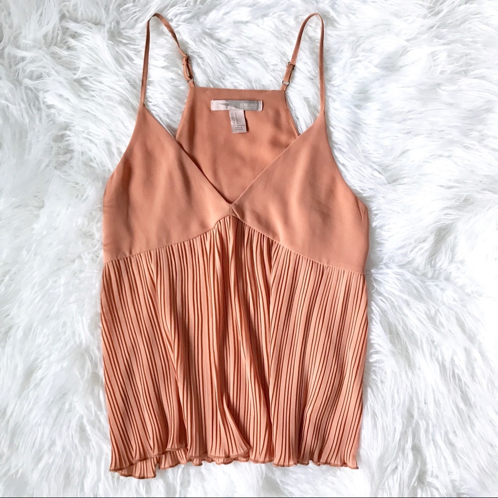 Forever 21 Tank Top Cute Pleated Womens Coral Sz M