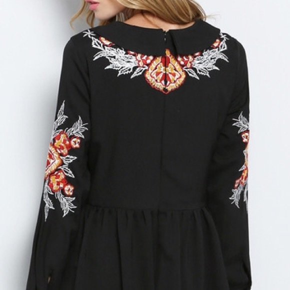 Floral EMBROIDERED Black Longsleeve DRESS NEW - Picture 2 of 4