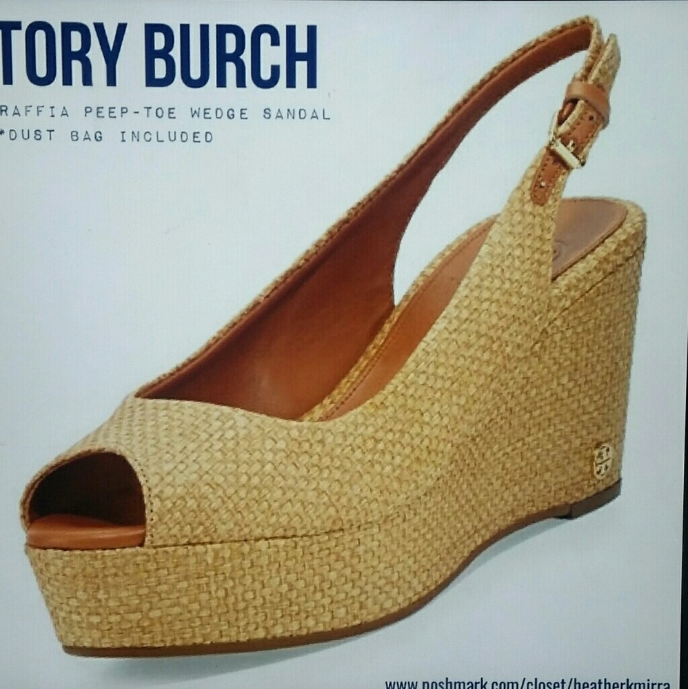 Tory Burch Raffia Peep-toe Wedge Sandals