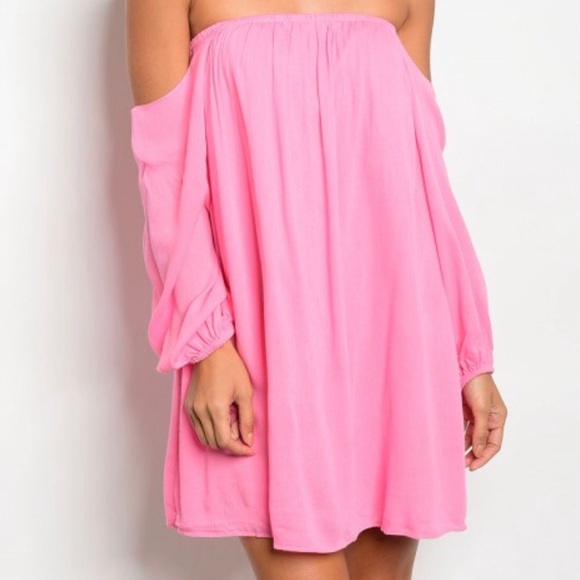 CLEARANCE Off the shoulder pink mini dress - Picture 2 of 3