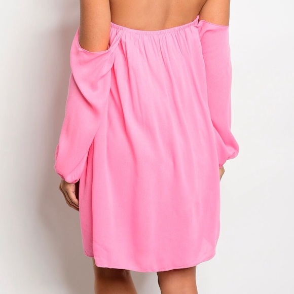CLEARANCE Off the shoulder pink mini dress - Picture 3 of 3