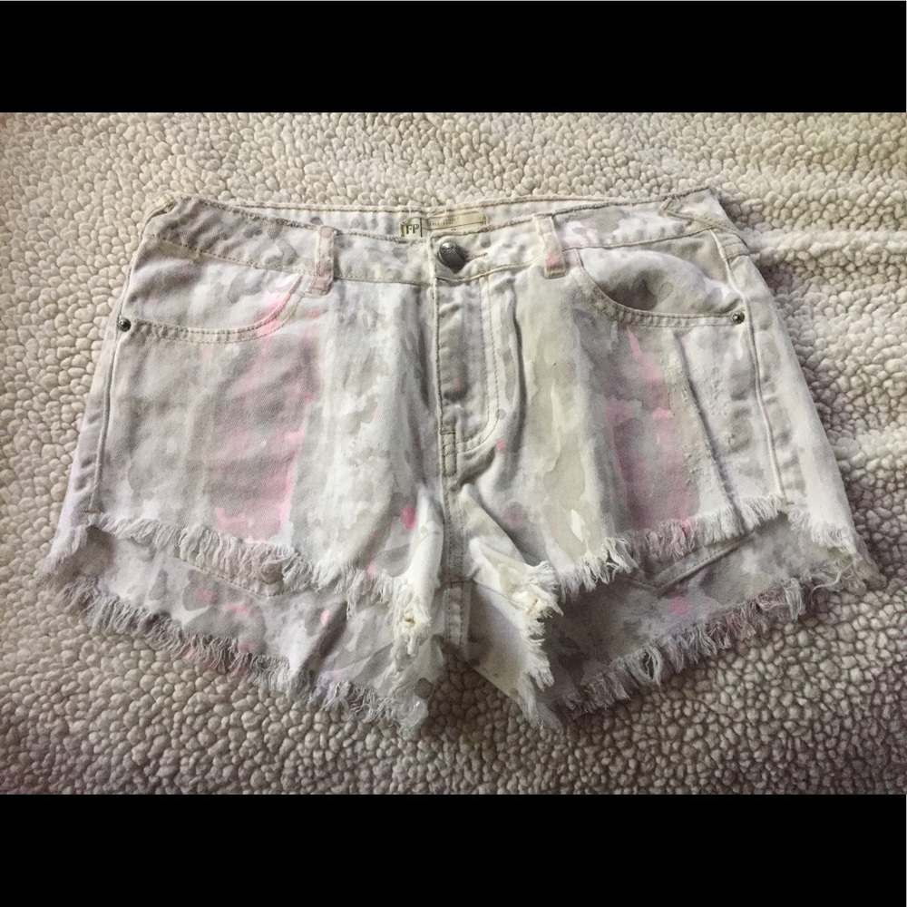 Free people grey and pink, white tie die shorts