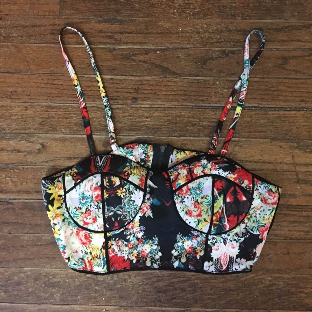 Floral silk bustier crop bandeau