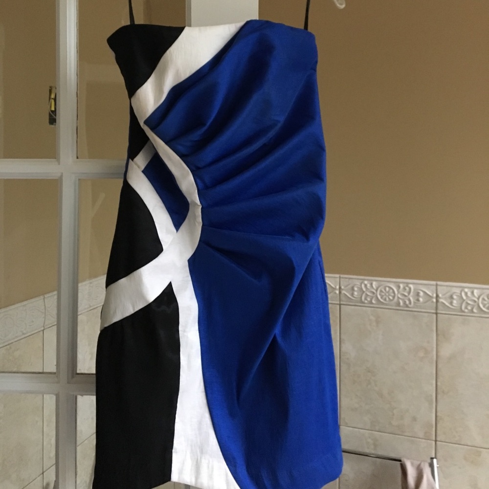 Strapless blue white and black dress