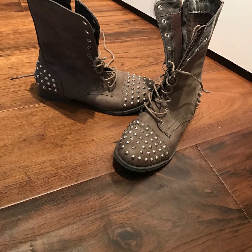 Studded light brown combat boots