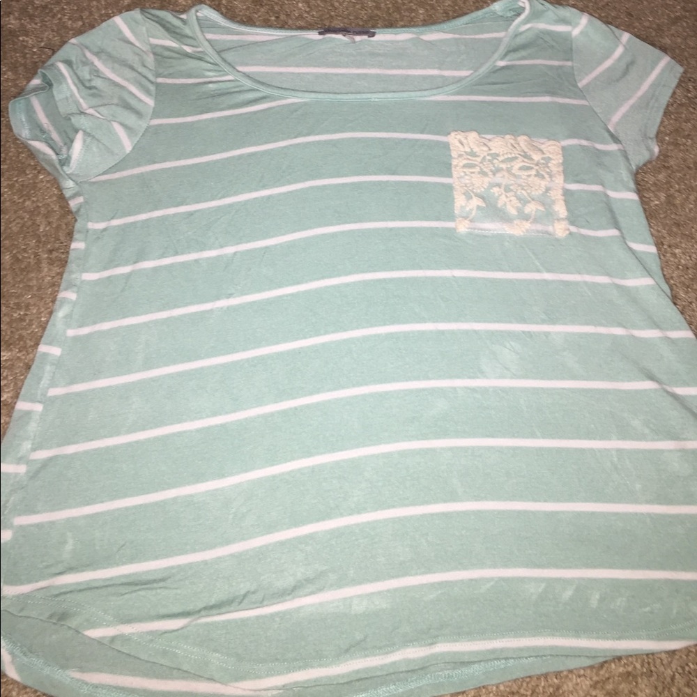 Mint green and cream striped shirt