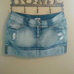 Distressed Rolled Jean Skirt Mini