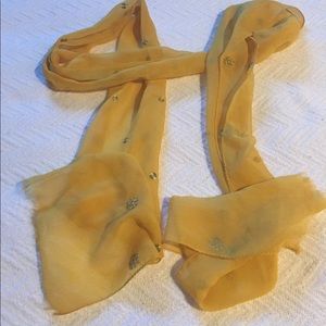 Skinny yellow scarf - embroidered metallic motifs
