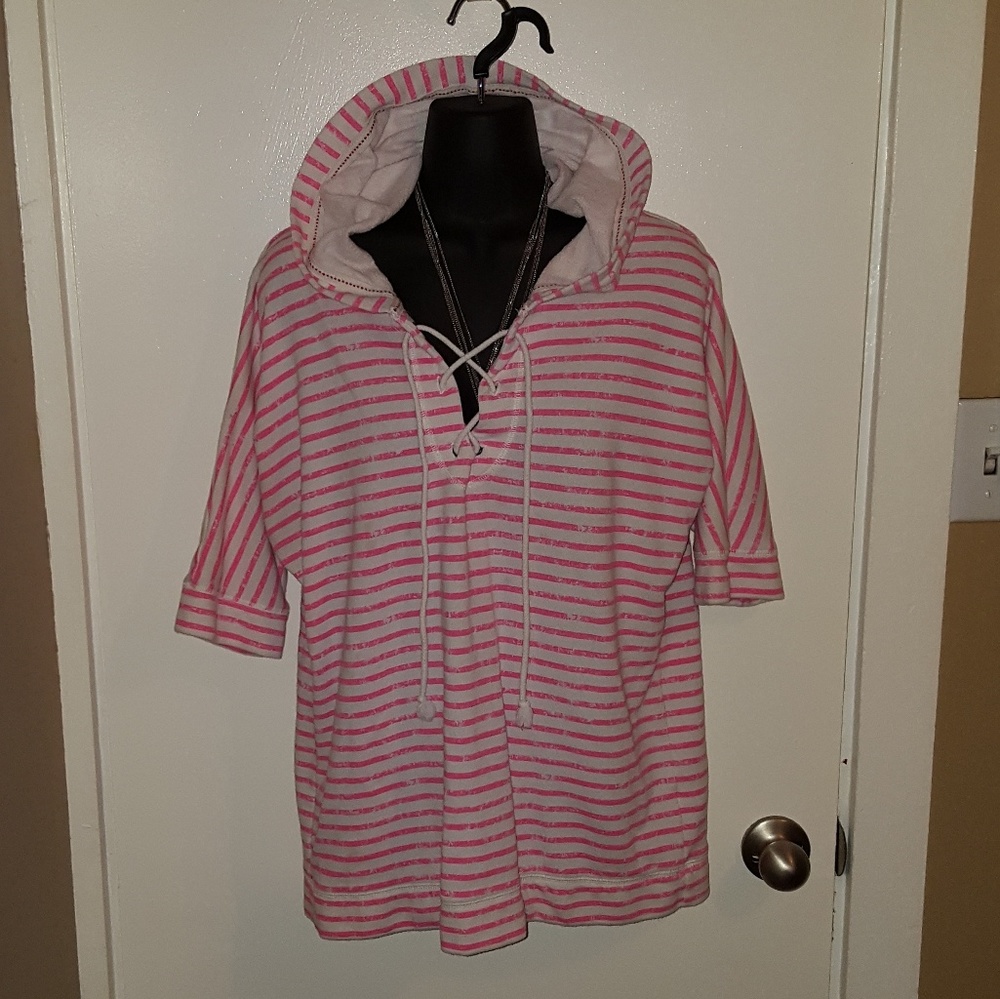 Pink and white 3/4 sleeve hoodie
