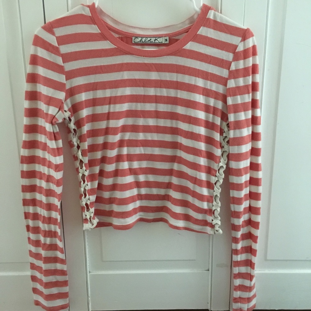 Cremsicle Colored Striped Tee with Crosses on side
