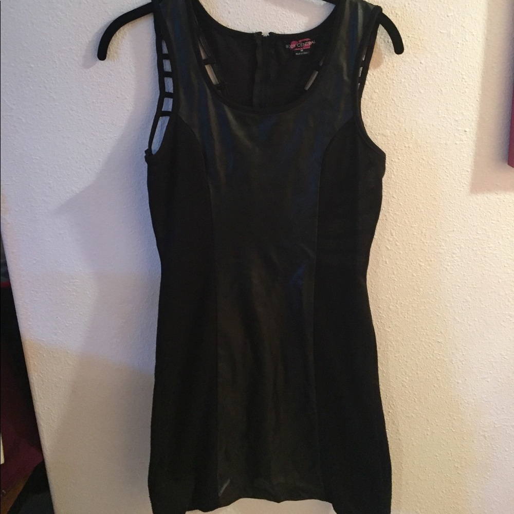 Black pleather, ribbed back bodycon dress