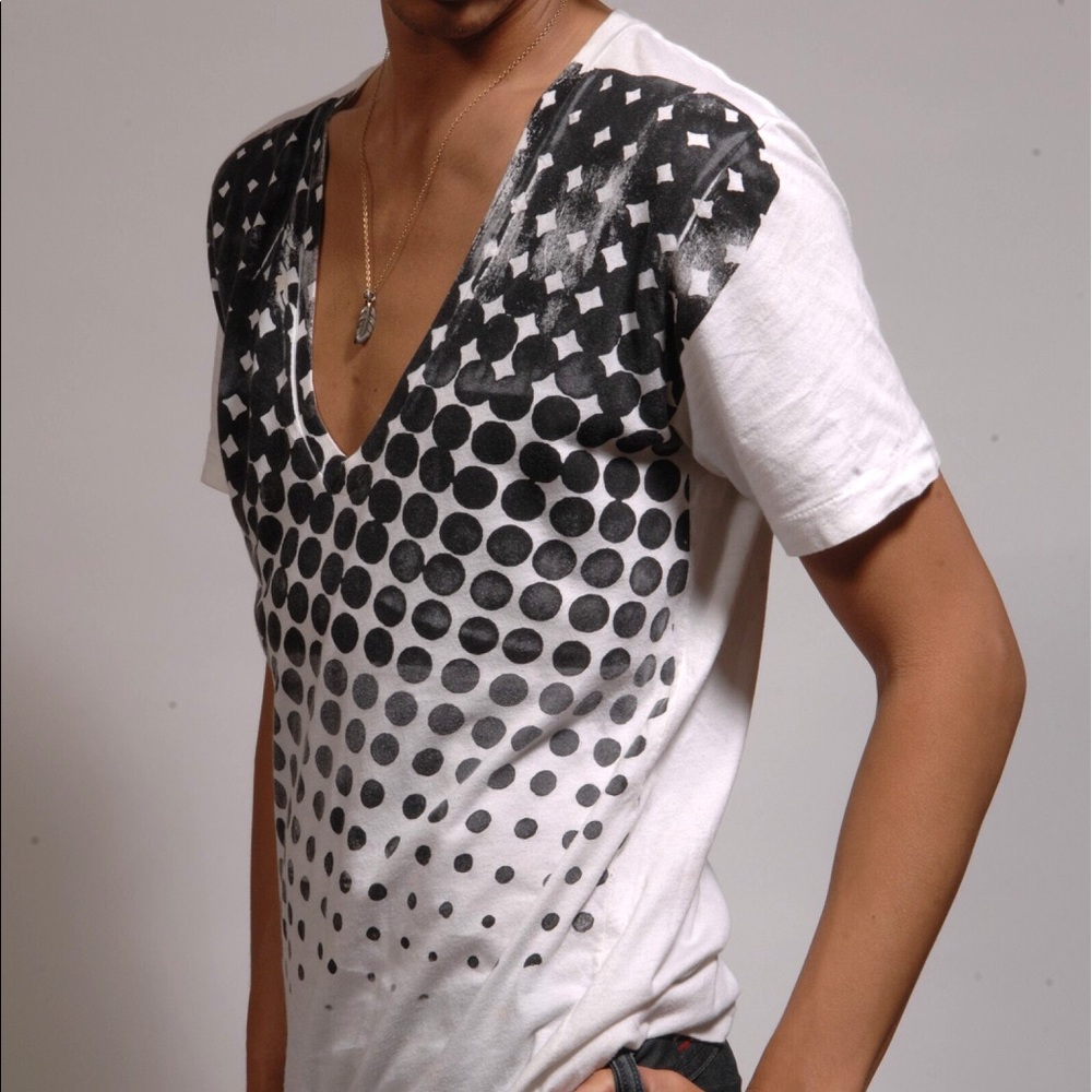 Deep Black and White V Neck Tee!