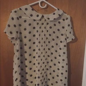Peter Pan collar polka dot blouse