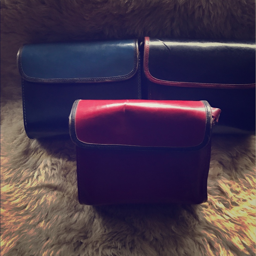 3 crossbody bags leather with plaid interior.