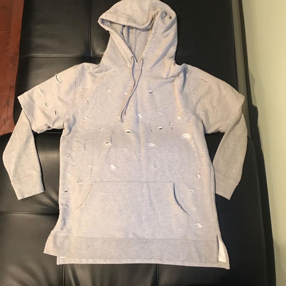 First class clothing grey ripped oversized hoodie