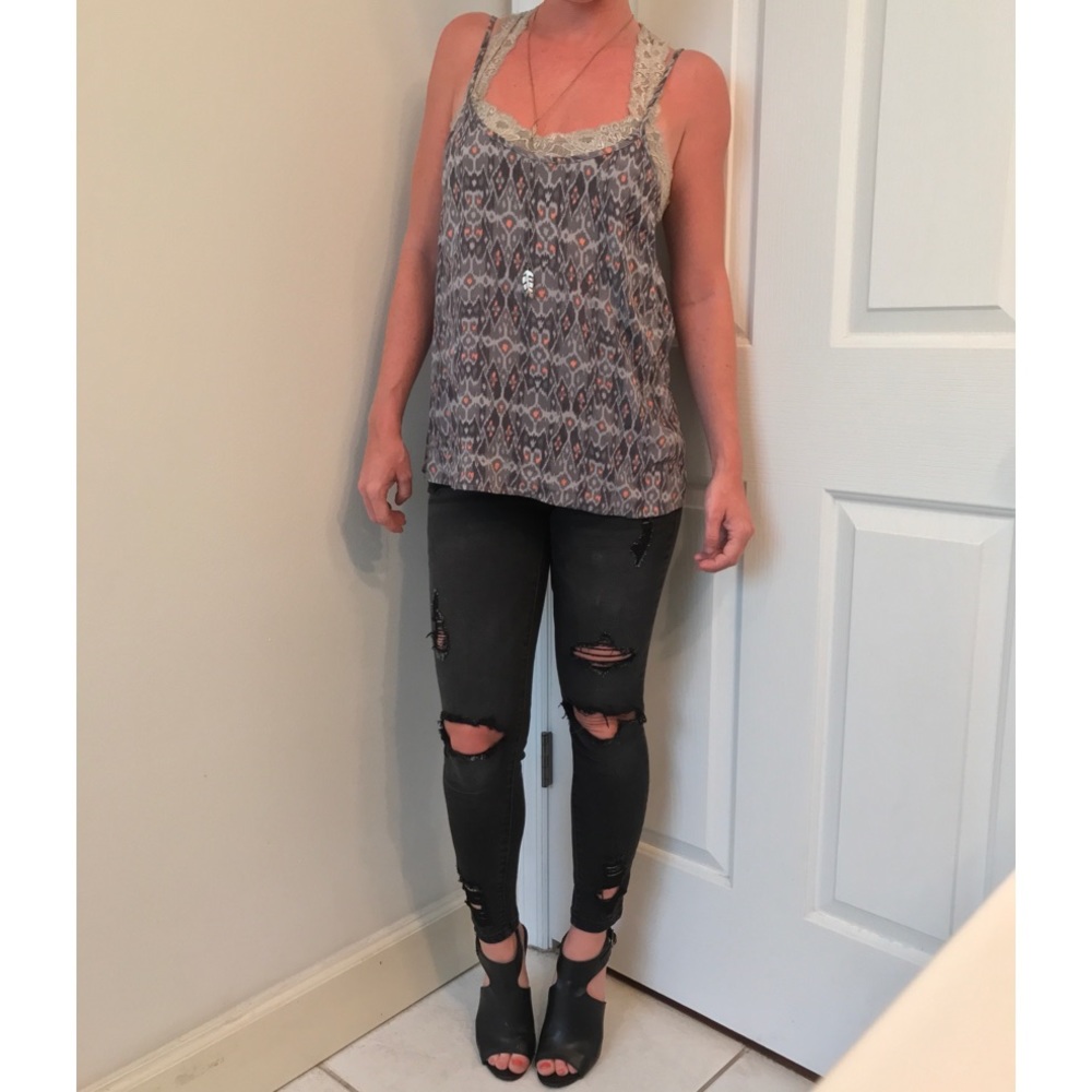 Gray and pink printed Tank