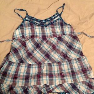 Glittery Blue plaid tank form Justice
