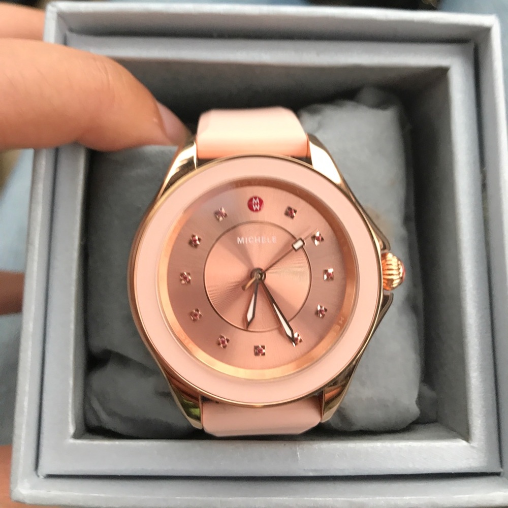 Michele light pink watch