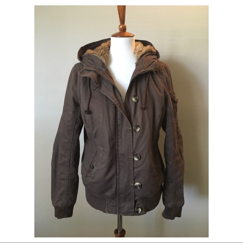 OLD NAVY : Fur-Lined Canvas Coat