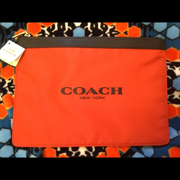 Coach Nylon Beach Pouch - Orange/Blue - NWT F63445 - Picture 1 of 7