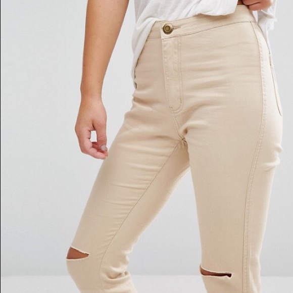 👖ASOS SKINNY CREAM JEANS RIPPED KNEE👖 - Picture 2 of 4