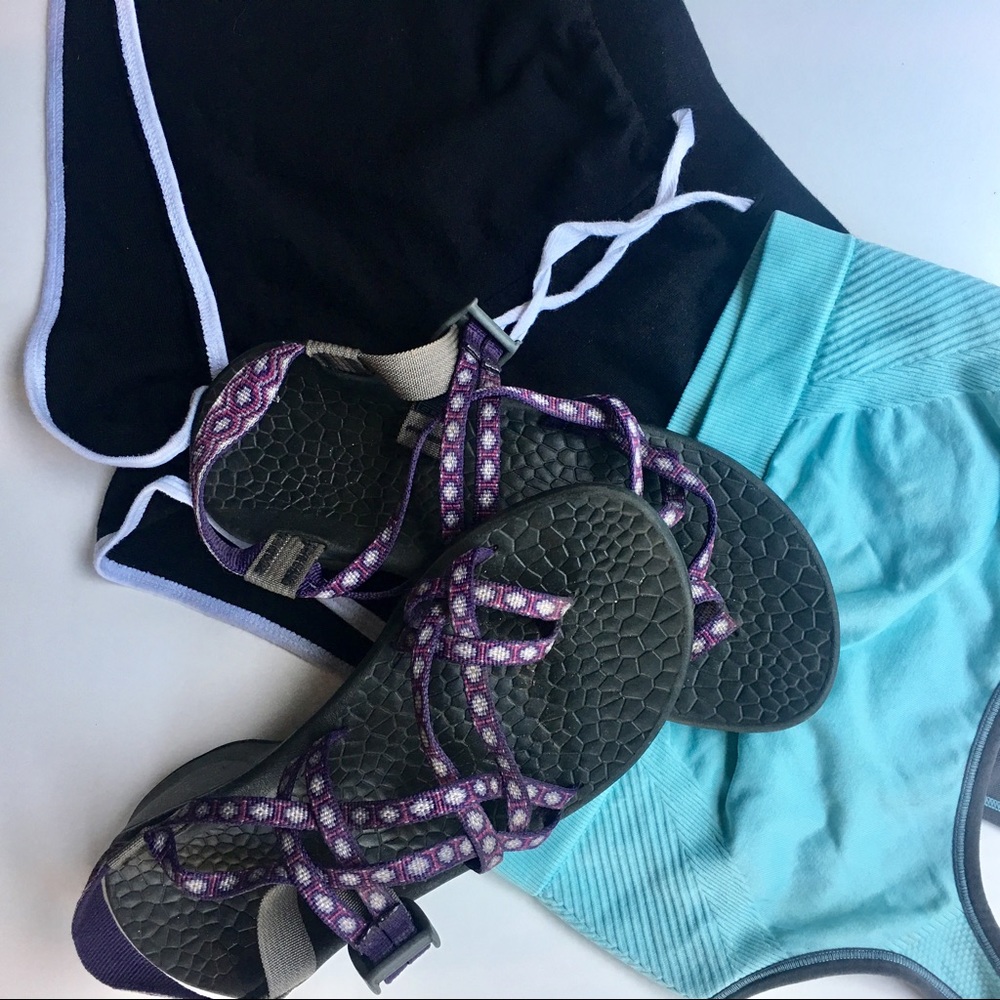 Double strap purple and light teal Chacos!