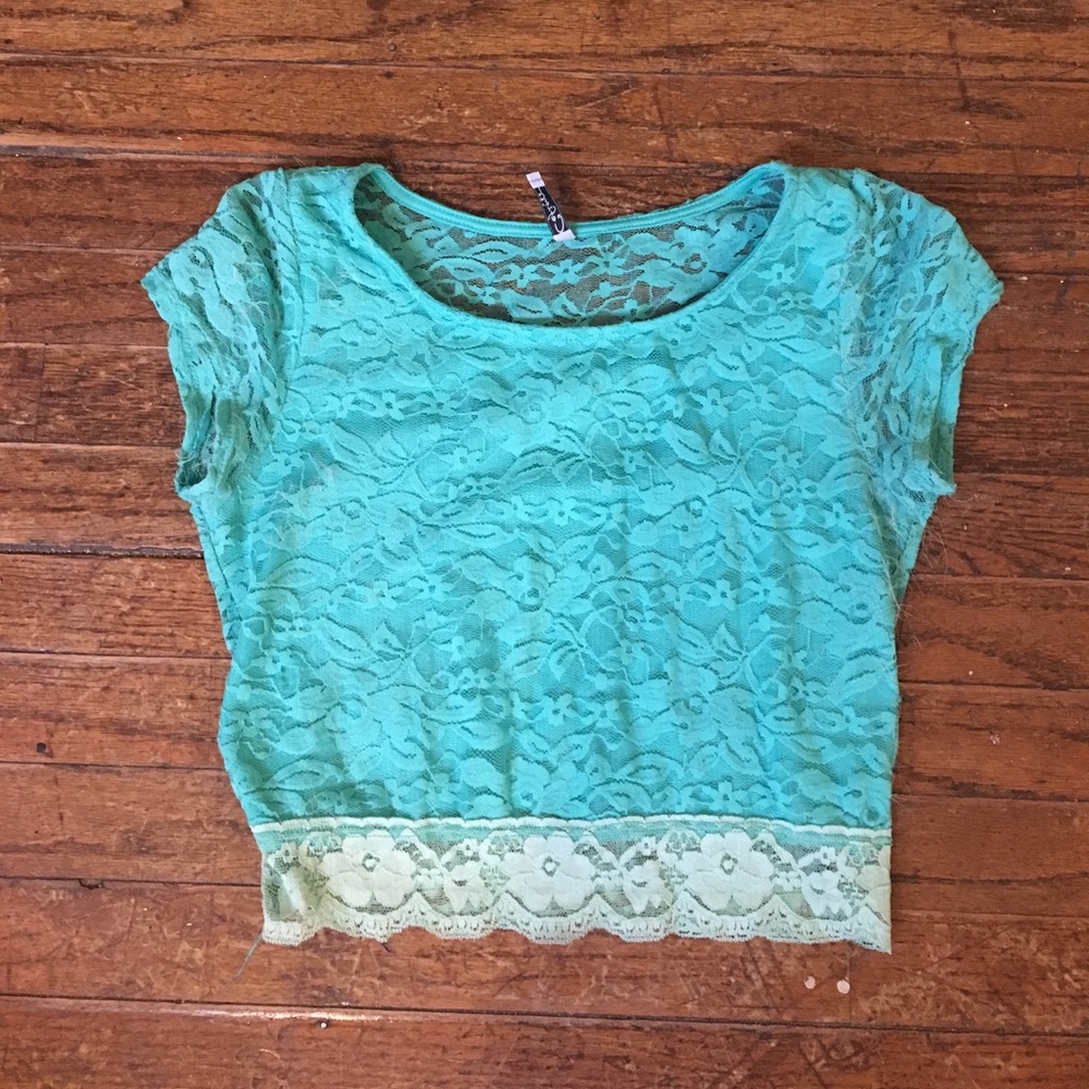 Teal lace crop top