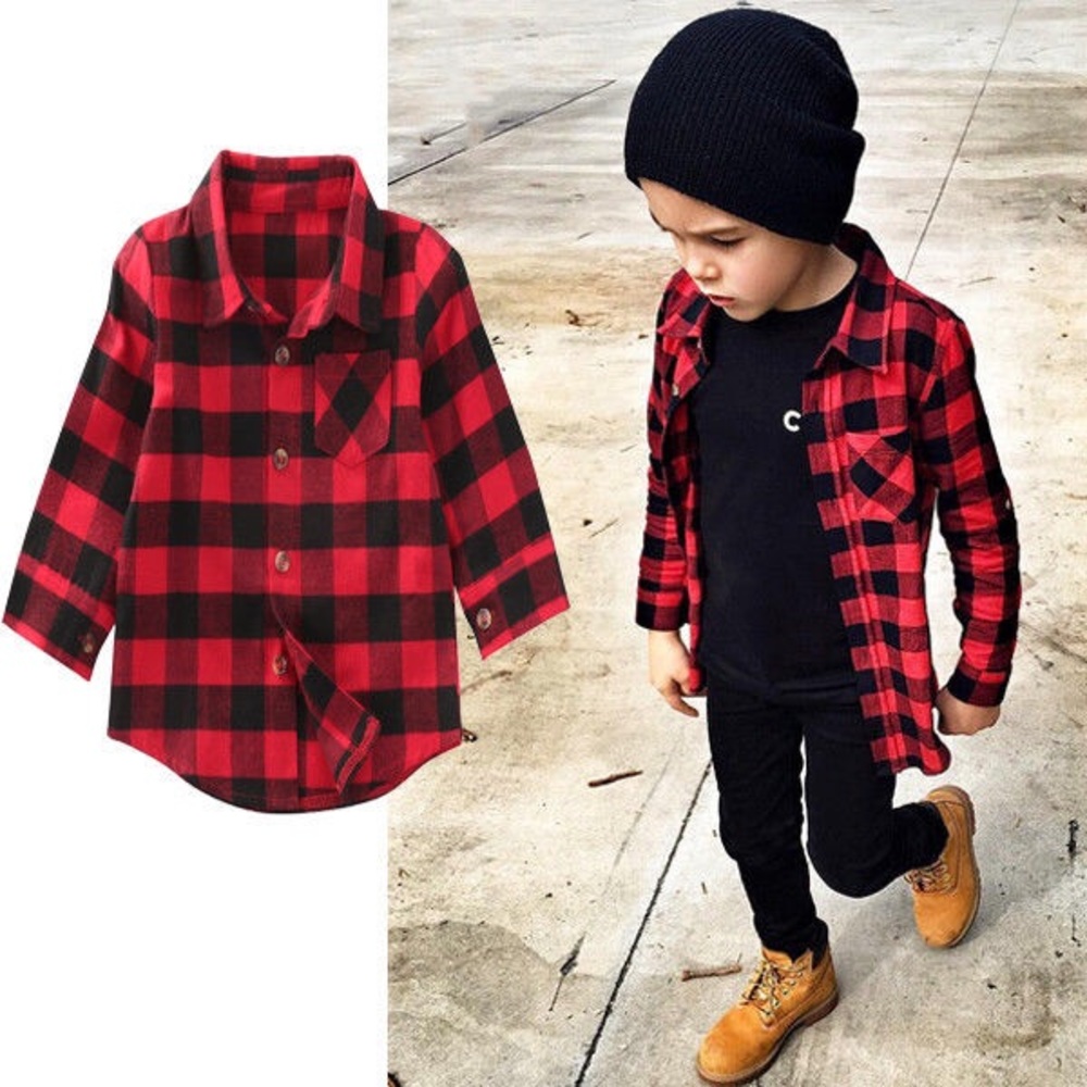 Black and Red Plaid Shirt For Kids