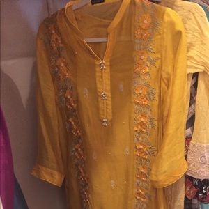 Embroidered cotton net tunic with slip, shirt,