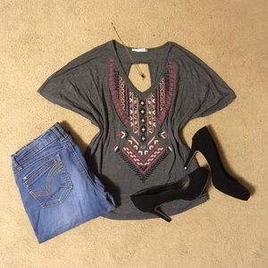 Maurice's embroidered keyhole top