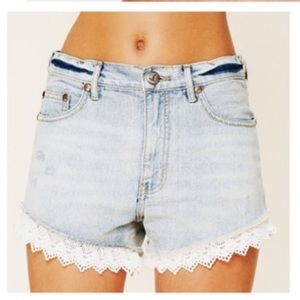 Free People Lace Trim Denim Shorts