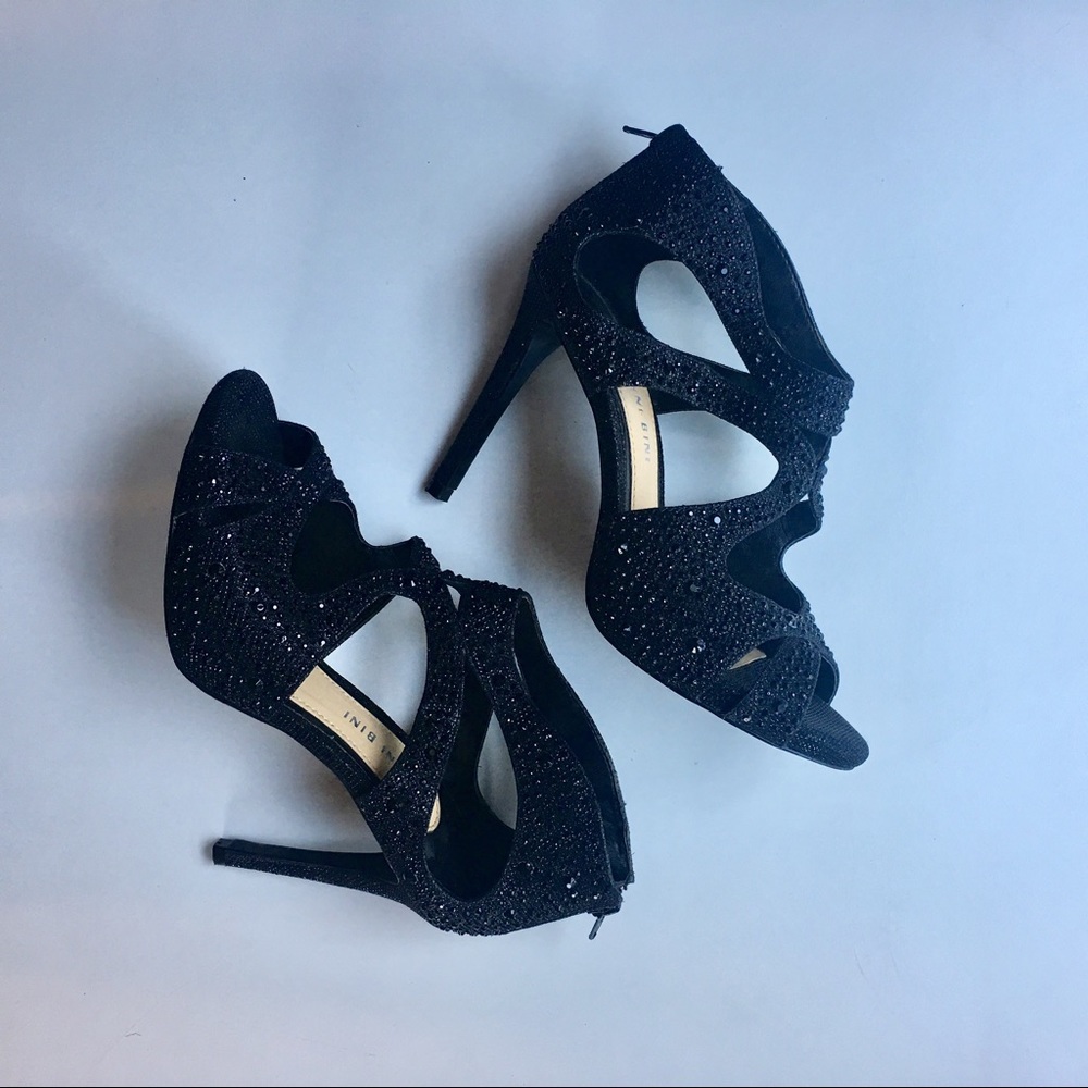 Black Studded Open Toe Cut Out Heels!