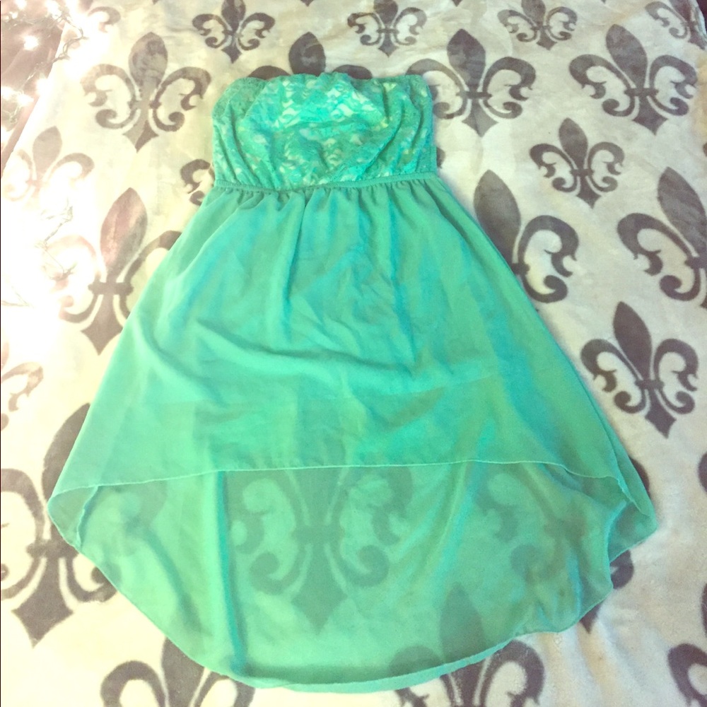 Mint green High low strapless dress with cream top